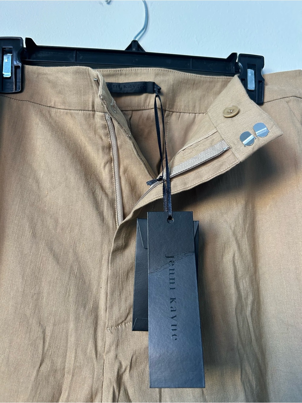 Jenni Kayne Linen Keaton Pants Khaki Wide Leg Trousers Size 14 NWT Luxury Work - Picture 4 of 14